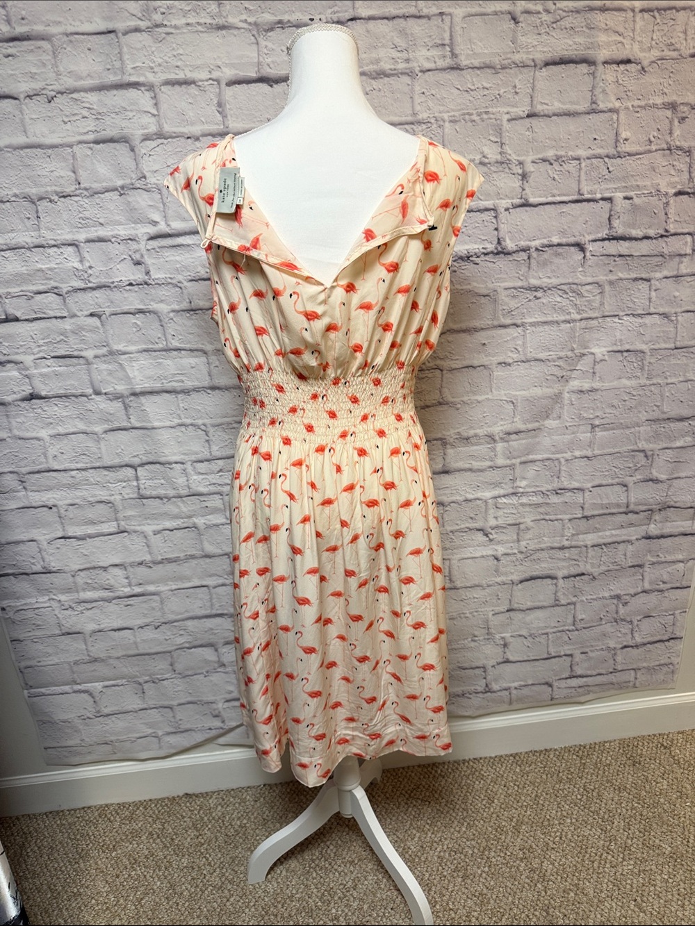 kate spade Cream Midi Dress with Coral Flamingo Print - Picture 3 of 7